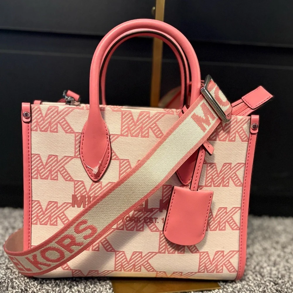 Michael Kors Pink and Cream Logo Satchel